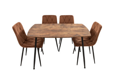 Set Masa MB-88, Stejar, 120x75x80 cm, cu 4 scaune S-207 Maro, 88x43x48 cm
