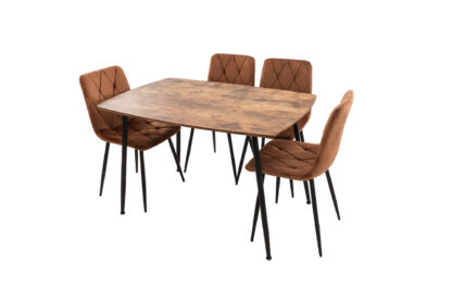 Set Masa MB-88, Stejar, 120x75x80 cm, cu 4 scaune S-207 Maro, 88x43x48 cm - imagine 4