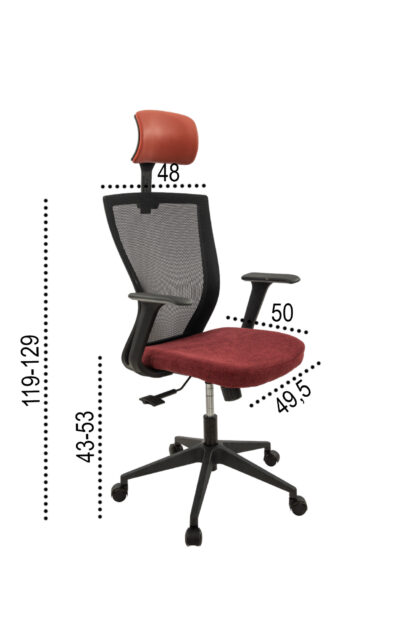 Scaun birou S-198, 129x49.5x50 cm, Negru/Rosu, Material Textil - imagine 7