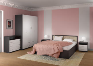 Dormitor Stellan wenge/alb cu pat cu tablie tapitat
