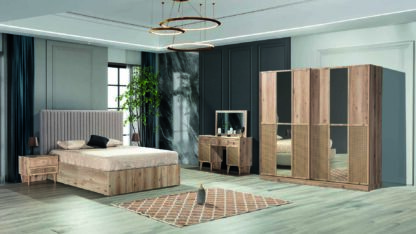 Dormitor Willow, sonoma, pat 160 x 200 cm, dulap cu 2 usi, 2 noptiere, comoda