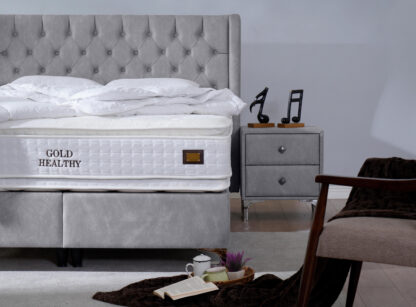 Pat Tessa 160 x 200 , tapitat, culoare gri deschis - imagine 2