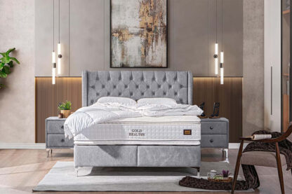 Pat Tessa 160 x 200 , tapitat, culoare gri deschis