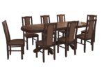 Set masa extensibila jork 160-200 cm, lemn masiv nuc, cu 8 scaune tapitate stofa maro, s-37 O15 - imagine 2