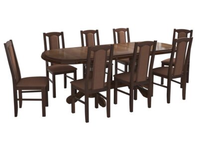 Set masa extensibila jork 160-200 cm, lemn masiv nuc, cu 8 scaune tapitate stofa maro, s-37 O15 - imagine 2