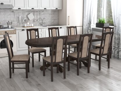 Set masa extensibila jork 160-200 cm, lemn masiv wenge, cu 8 scaune tapitate stofa maro, s-37 b7 W2
