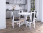Set masa extensibila Kan 100x135 cm, lemn masiv, culoare alb, blat din mdf cu 4 scaune tapitate S-38 Boss14 b24z, stofa