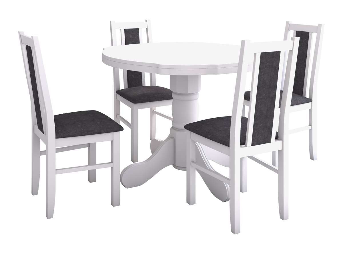 Set masa extensibila Kan 100x135 cm, lemn masiv, culoare alb, blat din mdf cu 4 scaune tapitate S-38 Boss14 b24z, stofa - imagine 2