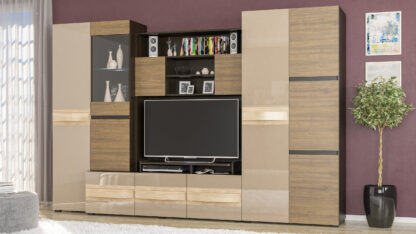 Bibliotecă living Glamour, 300 cm, Wenge/Cappuccino