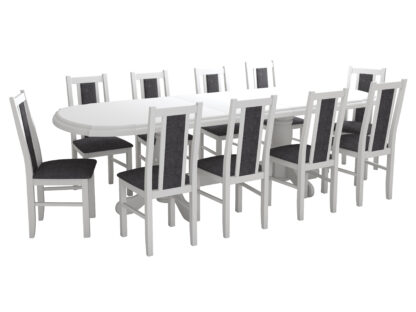 Set masa extensibila jork 200x250 cm, lemn masiv alb, cu 10 scaune tapitate stofa gri, s-38 B24Z - imagine 4