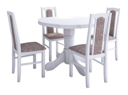 Set masa extensibila Kan 100x135 cm, lemn masiv, culoare alb, blat din mdf cu 4 scaune tapitate S-37 Boss7 18a, stofa - imagine 3