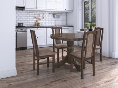 Set masa extensibila Kan 100x135 cm, lemn masiv, culoare nuc, blat din mdf cu 4 scaune tapitate S-37 Boss7 o2, stofa