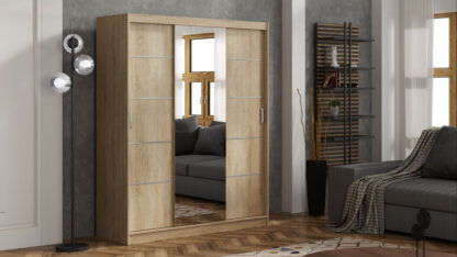 Dressing Ory, stejar sonoma, 3 usi, cu oglinda, 180 cm