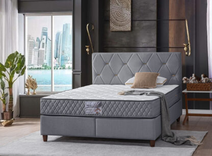 Pat Nobi cu saltea 160 x 200 , tapitat, culoare gri deschis