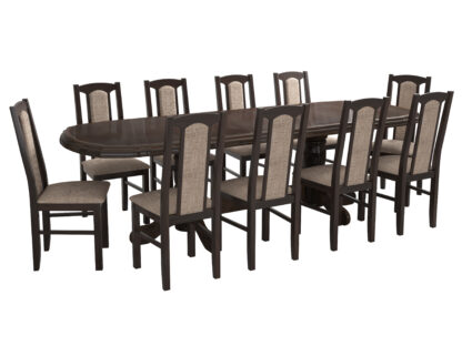 Set masa extensibila jork 200x250 cm, lemn masiv wenge, cu 10 scaune tapitate stofa gri, s-37 W2 - imagine 2