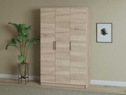 Dulap ECO, 3 usi cu bara de haine si rafturi, sonoma, 120 cm