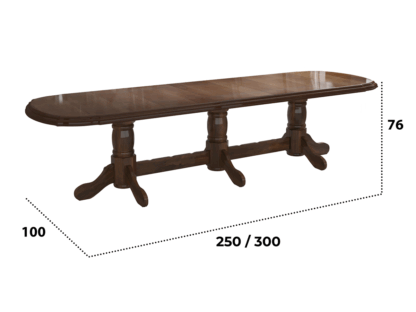 Set masa extensibila jork 250x300 cm, lemn masiv nuc, cu 12 scaune tapitate stofa maro, s-37 O15 - imagine 2