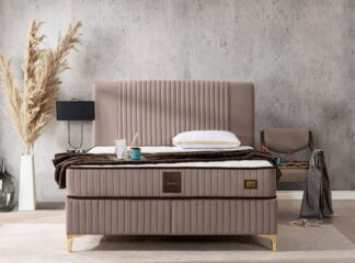 Pat Melia cu saltea 160 x 200 , tapitat, culoare cappucino