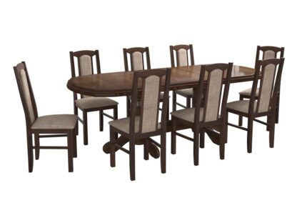 Set masa extensibila jork 160-200 cm, lemn masiv nuc, cu 8 scaune tapitate stofa maro, s-37 O2 - imagine 6