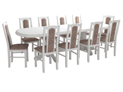 Set masa extensibila jork 200x250 cm, lemn masiv alb, cu 10 scaune tapitate stofa maro, s-37 B25B - imagine 6