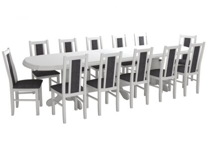 Set masa extensibila jork 250x300 cm, lemn masiv alb, cu 12 scaune tapitate stofa gri, s-38 B24B - imagine 6