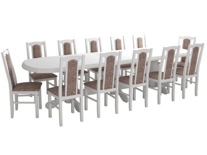 Set masa extensibila jork 250x300 cm, lemn masiv alb, cu 12 scaune tapitate stofa maro, s-37 B25B - imagine 6