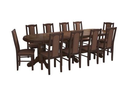 Set masa extensibila jork 250x300 cm, lemn masiv nuc, cu 12 scaune tapitate stofa maro, s-37 O15 - imagine 4