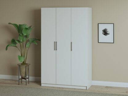 Dulap ECO, 3 usi cu bara de haine si rafturi, alb, 120 cm