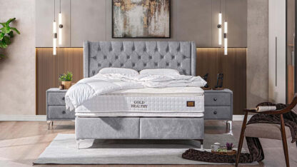 Pat Tessa 160 x 200 , tapitat, culoare gri deschis