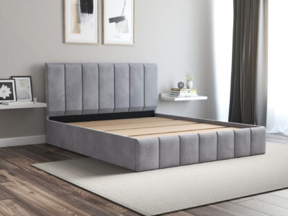 Pat Cozy cu saltea, 160x200 cm, Gri deschis - imagine 5