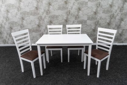 Set masa MBS-37 alb, cu 4 scaune tapitate maro