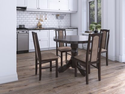 Set masa extensibila Kan 100x135 cm, lemn masiv, culoare wenge, blat din mdf cu 4 scaune tapitate S-37 Boss7 w2, stofa