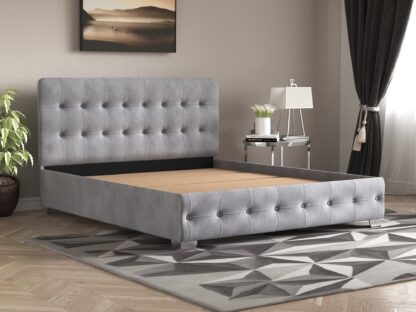 Pat Napoli tapitat, 160x200 cm, culoare gri deschis, somiera din PAL - imagine 4