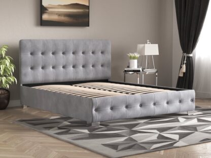 Pat Napoli tapitat, 160x200 cm, culoare gri deschis, somiera metalica - imagine 4