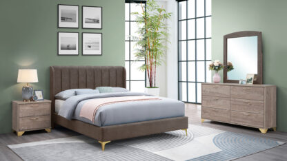 Set pat 1929, 160x200 cm, maro, 2 noptiere, comoda, oglinda
