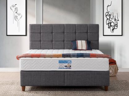 Pat Desi cu saltea 160 x 200 cm, tapitat, culoare gri inchis