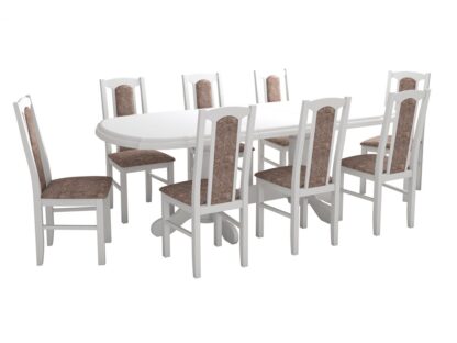 Set masa extensibila jork 160-200 cm, lemn masiv alb, cu 8 scaune tapitate stofa maro, s-37 25b - imagine 2