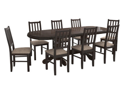 Set masa extensibila jork 160-200 cm, lemn masiv wenge, cu 8 scaune tapitate stofa maro, s-38 b4 W2 - imagine 2