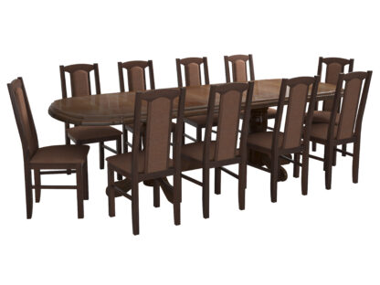 Set masa extensibila jork 200x250 cm, lemn masiv nuc, cu 10 scaune tapitate stofa maro, s-37 O15 - imagine 4