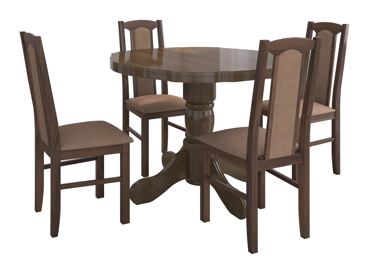 Set masa extensibila Kan 100x135 cm, lemn masiv, culoare nuc, blat din mdf cu 4 scaune tapitate S-37 Boss7 o15, stofa - imagine 2