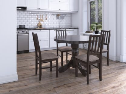 Set masa extensibila Kan 100x135 cm, lemn masiv, culoare wenge, blat din mdf cu 4 scaune tapitate S-38 Boss4 w2, stofa