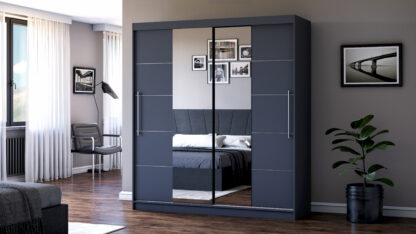 Dressing Radu cu oglinda, 180x200x61 cm, gri antracit
