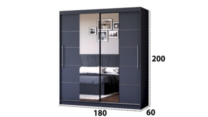 Dressing Radu cu oglinda, 180x200x61 cm, gri antracit - imagine 2