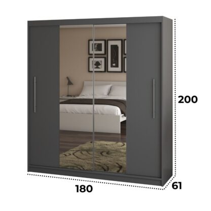 Dressing Radu cu oglinda, 180x200x61 cm, gri antracit - imagine 3