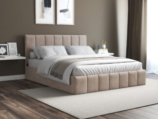 Pat Cozy cu saltea, 140x200 cm, cappucino, suport saltea din PAL