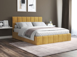 Pat Cozy cu saltea, 140x200 cm, galben, suport saltea din PAL