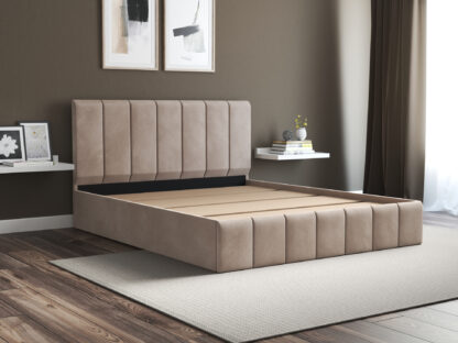 Pat Cozy cu saltea, 140x200 cm, cappucino, suport saltea din PAL - imagine 2
