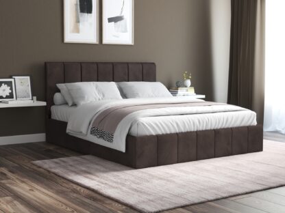 Pat Cozy cu saltea, 140x200 cm, maro, suport saltea din PAL