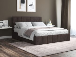 Pat Cozy cu saltea, 160x200 cm, maro, suport saltea din PAL