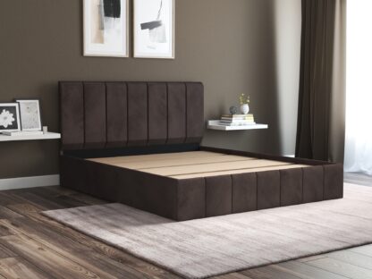 Pat Cozy cu saltea, 160x200 cm, maro, suport saltea din PAL - imagine 5